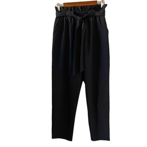 Albion High Rise Paper Bag Waist Pants In Black Size S